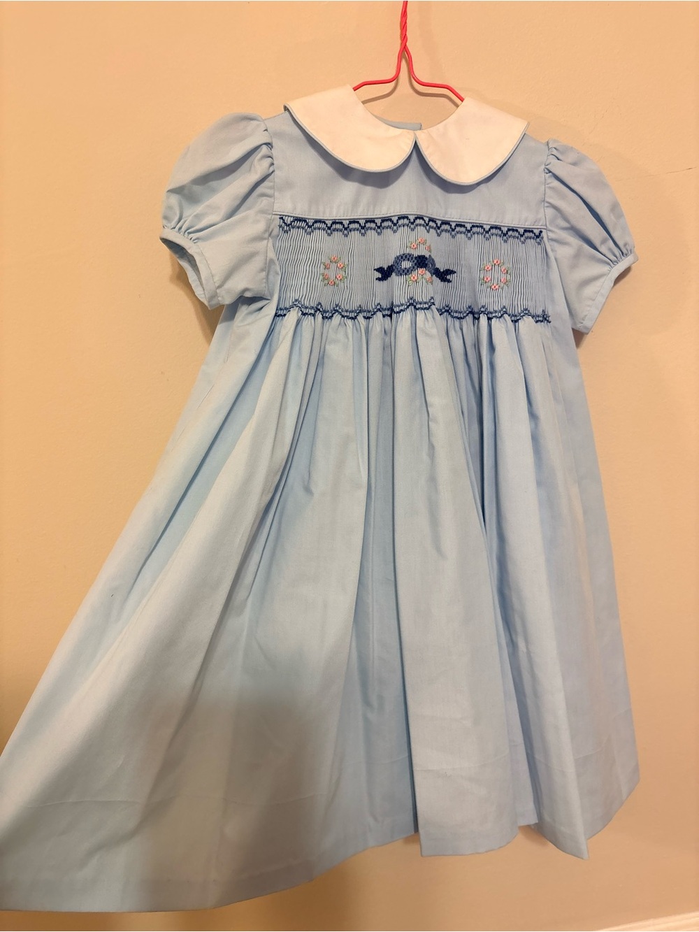 Light Blue Smocked Peter Pan Collar Girls Formal Dress